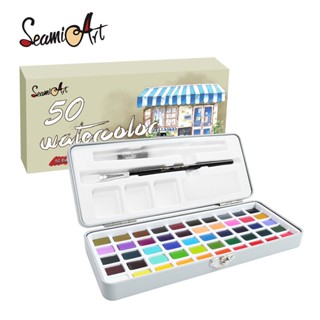 (เซ็ตสีน้ำ 50สี ) สีน้ำ เพ้นท์เล็บ สีน้ำก้อน สีน้ำหลุม Art 50 สี พร้อมพู่กันในกล่อง สีน้ำตลับ Solid Watercolor