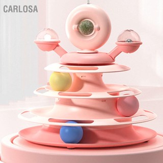 CARLOSA Cat Ball Tower ของเล่นพร้อม Feather Catnip 4 Layer Rail Pet Turntable เกมสำหรับออกกำลังกาย