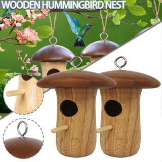 Mushroom Shape Hummingbird Houses Natural Wooden Bird Houses for Outside Hanging