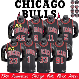 【BJS �� หมายเลขครบรอบ 75 ปี เสื้อกีฬาบาสเก็ตบอล ลายทีม Chicago Bulls 7CRK สีดํา 23 ชิ้น