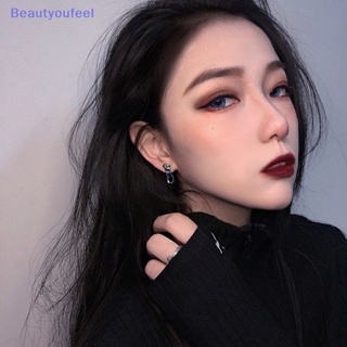 [Beautyoufeel] ต่างหูสตั๊ด มีซิป เครื่องประดับแฟชั่น สไตล์เกาหลี ฮิปฮอป สําหรับผู้หญิง 1 คู่