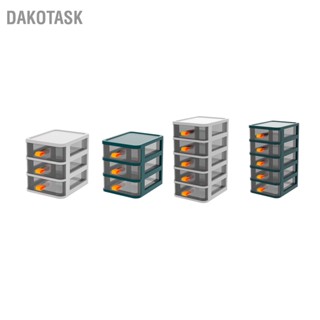 DAKOTASK ลิ้นชักประเภทเดสก์ท็อปกล่องเก็บของเครื่องเขียนเดสก์ท็อปโปร่งใสพร้อมที่จับสีส้ม