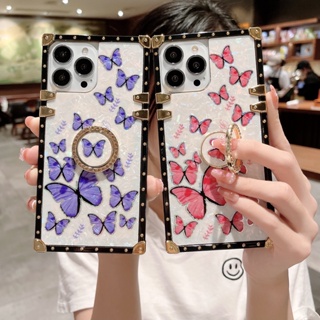 เคสโทรศัพท์มือถือ ทรงสี่เหลี่ยม ลายผีเสื้อ ประดับเพชร หรูหรา สําหรับ VIVO Y55 Y75 Y20i Y12S Y55S Y52S Y31S Y51 Y52 Y72 Y15S Y15A Y21S Y17 Y19 Y51S Y50 Y30 Y77 4G 5G Y02S