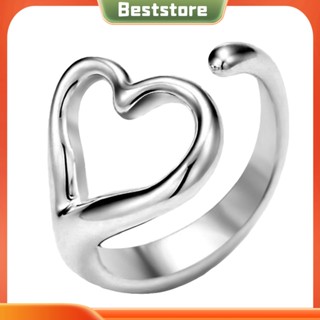 Beststore|  เครื่องประดับผู้หญิง แหวนแฟชั่น ชุบเงิน รูปหัวใจ แบบเปิด ปรับได้