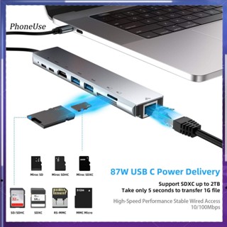 8 in 1 ฮับเชื่อมต่อ Type-C USB 30 HDMI แบบพกพา สําหรับแล็ปท็อป Macbook RJ45 PD USB