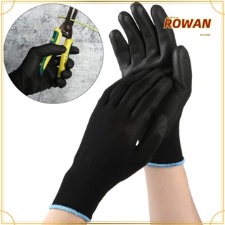 Rowans ถุงมือทํางาน ผ้าไนล่อน โพลียูรีเทน กันลื่น สีดํา 1/6 คู่