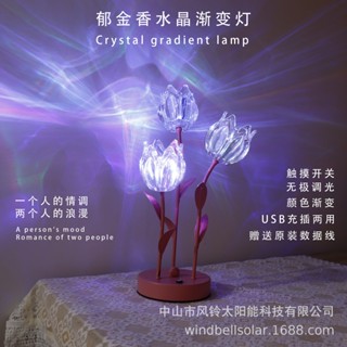 โคมไฟคริสตัล Led รูปดอกทิวลิป สวิตช์สัมผัส USB ขนาดเล็ก สําหรับตกแต่งบ้าน