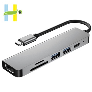 6 in 1 อะแดปเตอร์ฮับ USB Type C พร้อมการ์ดรีดเดอร์ 4K 30Hz HDMI USB3.0 TF PD หลายพอร์ต