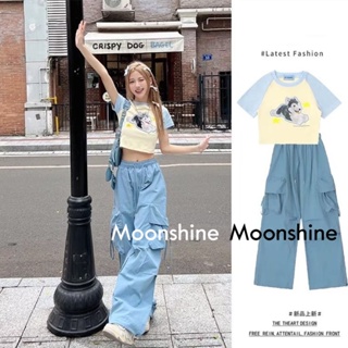 Moon กางเกงขายาว คาร์โก้ กางเกง เชือกอเมริกันคลาสิค Cargo pants 2023 NEW 072430