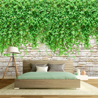 วอลล์เปเปอร์ติดผนัง ลายอิฐ เถาวัลย์สีเขียว สําหรับตกแต่งห้องนอน ร้านอาหาร ร้านกาแฟ