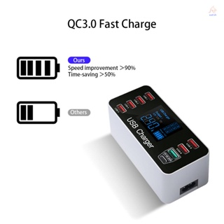 ที่ชาร์จ USB พร้อมพอร์ต QC3.0 40W พร้อมพอร์ตชาร์จ 8 พอร์ต และพอร์ต Type-C หน้าจอ LCD ชิปอัจฉริยะ