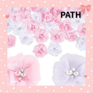 PATH ริบบิ้นโบว์ ผ้าชีฟอง ลายดอกไม้ สีชมพู สีขาว ขนาด 2.2 นิ้ว