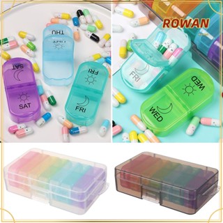 Row กล่องยา พลาสติก แบบพกพา ความจุขนาดใหญ่ 7 วัน Am Pm สีรุ้ง หลากสี