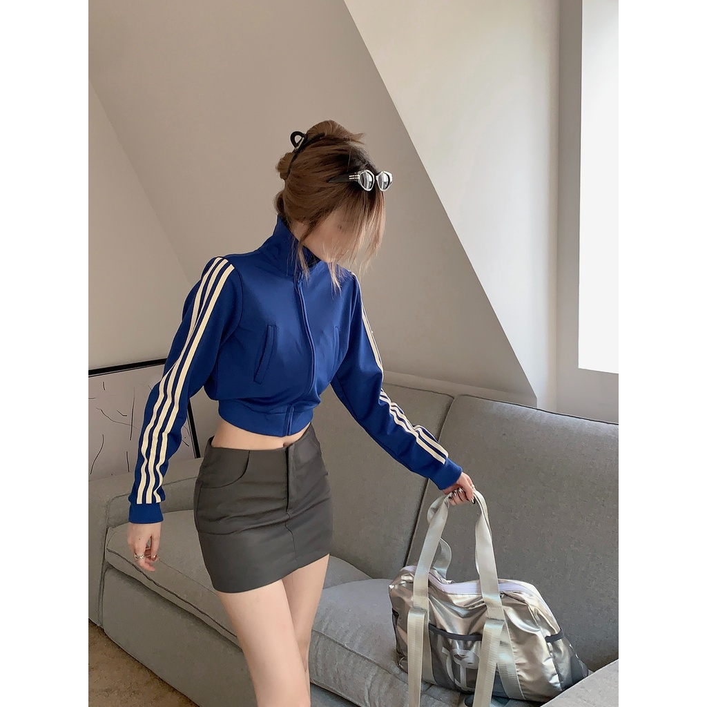 Xiao American Niche เสื้อแจ็กเก็ต เสื้อคาร์ดิแกน แขนยาว มีซิป สไตล์สปอร์ต ฤดูใบไม้ร่วง สําหรับผู้หญิง AP82