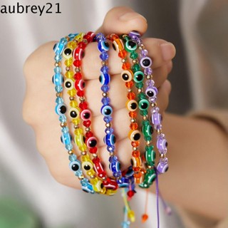 Aubrey1 สร้อยข้อมือเชือกถัก รูปตาปีศาจ หลากสี เหมาะกับของขวัญวันวาเลนไทน์ สไตล์เรโทร สําหรับผู้หญิง