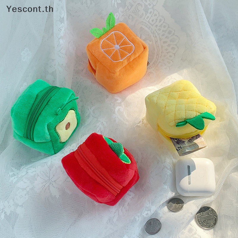 Yescont ใหม่ กระเป๋าสตางค์ กระเป๋าใส่เหรียญ ลายการ์ตูนผลไม้น่ารัก แฟชั่นสําหรับผู้หญิง