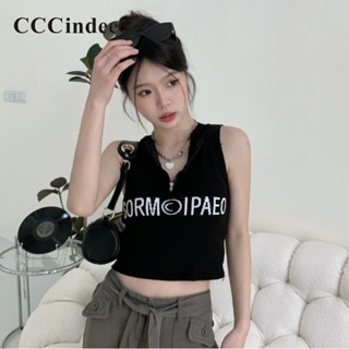 Cccindee เสื้อครอปท็อปลําลอง เข้ารูป มีซิป ปักลาย แฟชั่นใหม่ สําหรับสตรี 2023