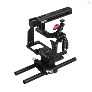 Fw Andoer Camera Cage + Top Handle + 15mm Rod Baseplate Kit Video Film Movie Making Stabilizer Aluminum Alloy with Cold Shoe Mount Cable Clamp Mounting Adapter for  A7II/A7III/