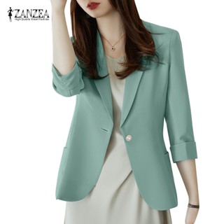 Zanzea เสื้อเบลเซอร์ แขนสี่ส่วน คอปกพับ สีพื้น สไตล์เกาหลี สําหรับผู้หญิง