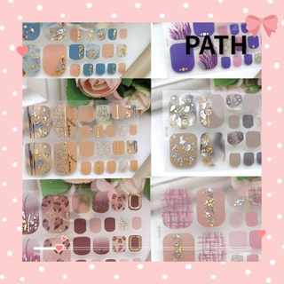 Path สติกเกอร์ติดเล็บปลอม กันน้ํา มีกาวในตัว ลายทาง สําหรับผู้หญิง 22 ชิ้น ต่อแผ่น