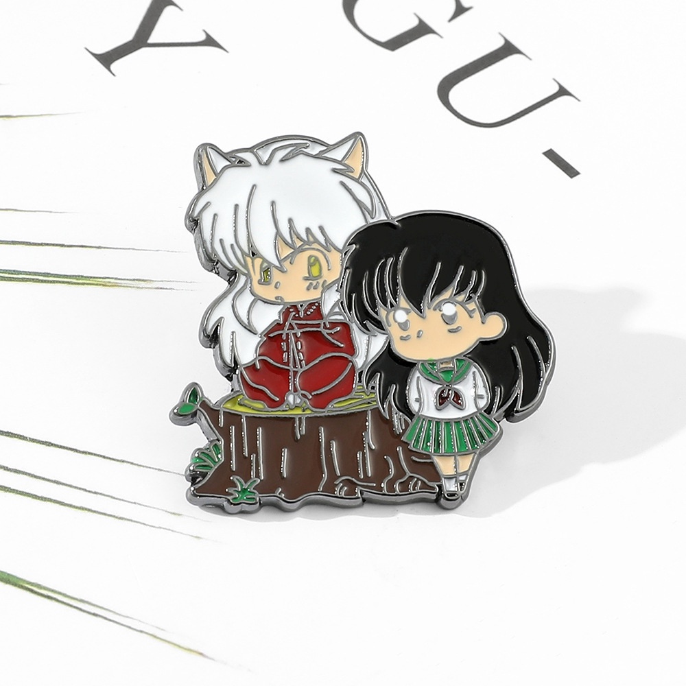 เข็มกลัดโลหะ รูปการ์ตูนอนิเมะ Inuyasha and Higurashi Kagome น่ารัก สไตล์ญี่ปุ่น อุปกรณ์เสริม สําหรับตกแต่งเสื้อผ้า