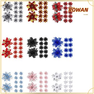 Rowans ดอกคริสต์มาส พลาสติก โพลีเอสเตอร์ ผ้านอนวูฟเวน เกล็ดหิมะ สีทอง เงิน สําหรับคริสต์มาส 8 ชิ้น