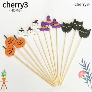 Cherry3 ส้อมจิ้มผลไม้ รูปฟักทอง 12 ซม. แบบใช้แล้วทิ้ง สําหรับตกแต่งวันฮาโลวีน บุฟเฟ่ต์ผลไม้ คัพเค้ก 100 ชิ้น