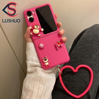 Lushuo เคสโทรศัพท์มือถือ PC แข็ง ปิดด้านหลัง ลายดอกกุหลาบ สีแดง พร้อมสายคล้องซิลิโคน สําหรับ OPPO Find N2 findn2