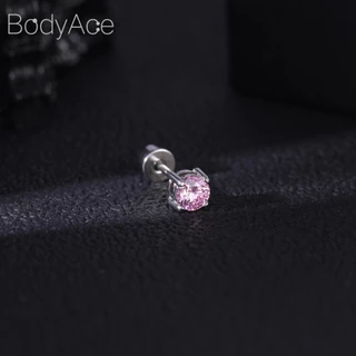 Bodyace 1 ชิ้น 3-8 มม. คริสตัล สกรู แบน ด้านหลัง ต่างหูสเตนเลส กระดูกอ่อน ต่างหูสตั๊ด ดอกไม้ ดาว หัวใจ ต่างหูสตั๊ด