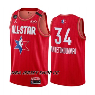 【Swingman】2020 All Star Giannis Antetokounmpo #34 เสื้อกีฬาแขนสั้น ลายทีม Jersey Eastern Conference สีแดง