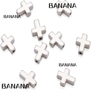 Banana1 จี้ลูกปัดไม้กางเขน โลหะผสมแพลตตินัม สไตล์ทิเบต ยาว 16 มม. สีเงิน กว้าง 12 มม. 50 ชิ้น