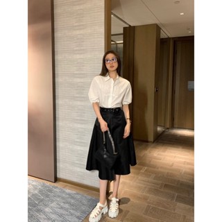 PMQV P-RADA 2023 dark watermark letter decoration design short sleeve shirt high waist skirt set