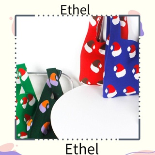 Ethel1 กระเป๋าถือ ผ้าถัก ทรงโท้ท ความจุสูง ลายหมวกซานต้าคลอส สําหรับผู้หญิง