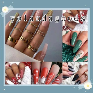 Yola เล็บปลอม แบบสั้น สีแดง สีเขียว สําหรับตกแต่งเล็บ DIY 24 ชิ้น