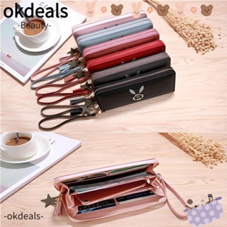 Okdeals กระเป๋าสตางค์ กระเป๋าถือ มีซิป แฟชั่นสําหรับสตรี ใส่หูฟังได้