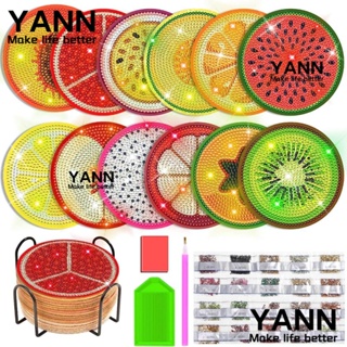 Yann1 จานรองแก้ว ทรงกลม ลายผลไม้ 3.9 นิ้ว พร้อมที่จับ สําหรับผู้ใหญ่ 12 ชิ้น