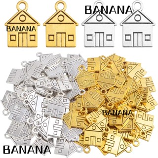 Banana1 บ้านขนาดเล็ก โบราณ โลหะผสมเงิน รูปบ้าน จี้ พวงกุญแจ ชุบเงิน โบราณ สองด้าน บ้าน จี้ เครื่องประดับ งานฝีมือ ทํา