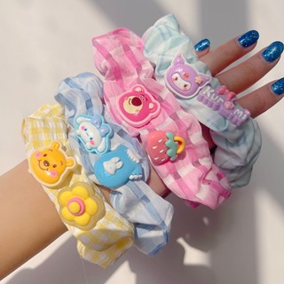 Spot# college style Plaid candy color Bear rabbit large intestine hair band Girl Japanese and Korean fresh rubber band Sweet girlfriends head rope 8jj