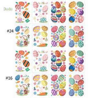 Dudu สติกเกอร์ ลายไข่อีสเตอร์ กระต่าย ดอกไม้ น่ารัก 16 24 ชิ้น สําหรับงานฝีมือ DIY