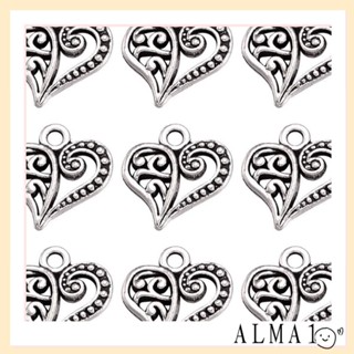 Alma จี้ลูกปัดอัลลอย รูปหัวใจ สีบรอนซ์โรสโกลด์ สีเงิน สีเงิน สไตล์โบราณ สําหรับทําเครื่องประดับ