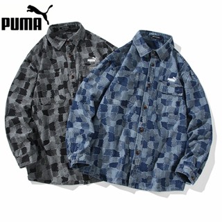 Puma เสื้อแจ็กเก็ตยีนลําลอง คอปกพับ ทรงหลวม สไตล์เรโทร ของแท้ 100% สําหรับผู้ชาย