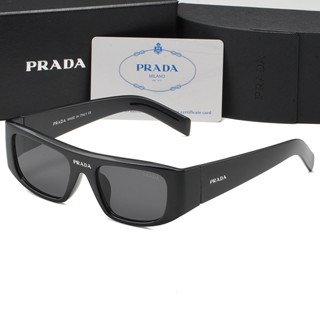 PRADA แว่นตากันแดด UV400 ทรงสี่เหลี่ยมผืนผ้า กรอบเล็ก สไตล์วินเทจ ฮิปฮอป สีเขียว สําหรับผู้ชาย และผู้หญิง