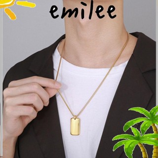 Emilee สร้อยคอสเตนเลส ทรงสี่เหลี่ยมผืนผ้า พร้อมจี้รูปเรขาคณิต สีดํา สีเงิน สีทอง แฟชั่นสําหรับผู้ชาย