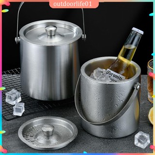 ✤ODL✤ 1.6L Chilling Ice Bucket with Lid Long Handle for Barbeque Pool Party Champagne Cooler Ice Tray mold Ice Bucket Barware