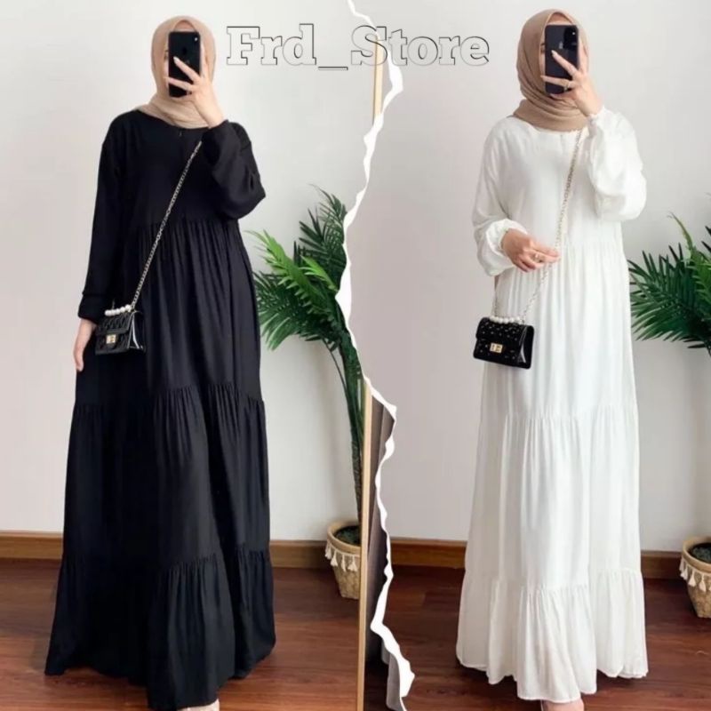 Putih HITAM HANUM DRESS PREMIUM / CASSANDRA / RAYON DRESS / HANUM BUSUI GAMIS / SUSUN GAMIS / JUMBO 