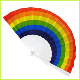 พัดมือ แบบพับได้ ขนาดใหญ่ สีรุ้ง สําหรับตกแต่งปาร์ตี้พาเหรด LGBT DIY