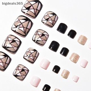 [bigdeals365] เล็บปลอม แบบสั้น สีดํา 24 ชิ้น