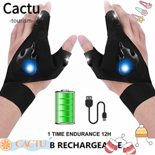 Cactu ถุงมือไฟฉาย LED ชาร์จ USB สําหรับตั้งแคมป์กลางแจ้ง ฮาโลวีน 1 ชิ้น