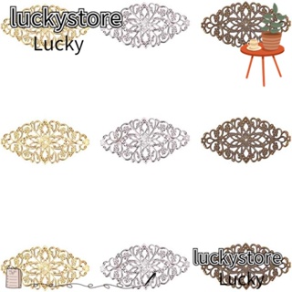 Lucky จี้ดอกไม้เหล็ก รูปไข่ สีเงิน สไตล์โบราณ สีเขียว สีทอง สําหรับทําเครื่องประดับ แฮนด์เมด DIY