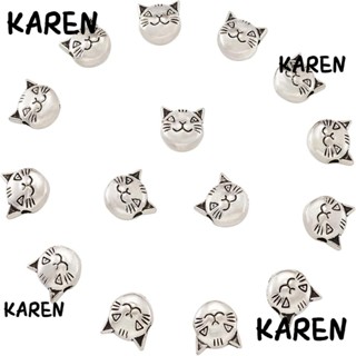 Karen ลูกปัดสเปเซอร์ รูปหัวสัตว์ แมว สีเงิน 8 มม. 100 ชิ้น 100 ชิ้น